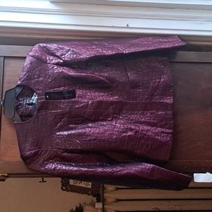 Louben size 2 nwt purple and black shiny snakeskin no collar blazer w 2 pockets